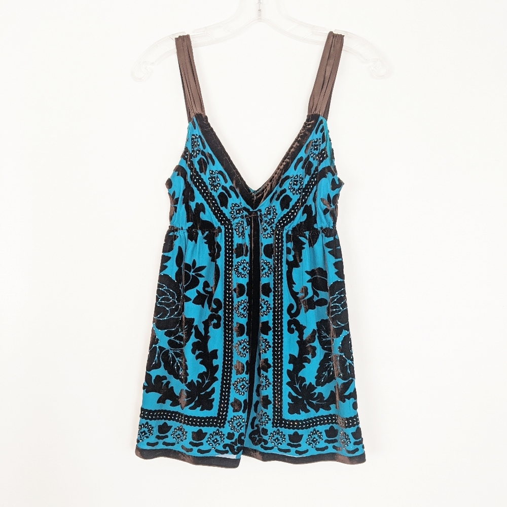 Hale Bob Turquoise & Dark Brown Ornate Cami/Tunic